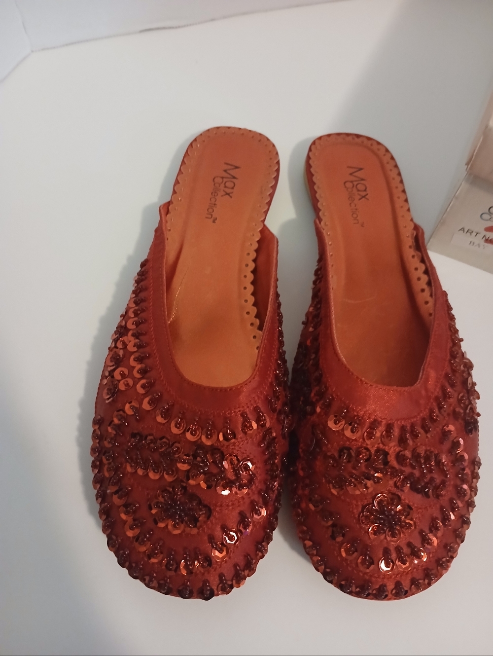 Vintage Women's Red Beaded Slip-On Mules